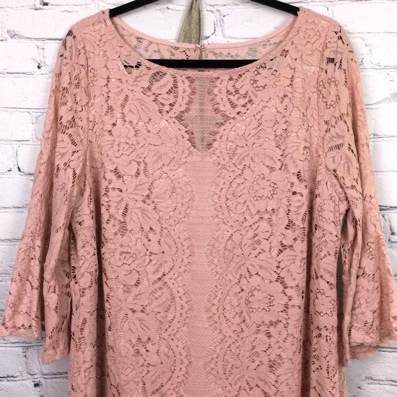 Lane Bryant Women's Romantic Feminine Lace Flounce Sleeve Pink Dress Size 14P - Picture 2 of 14